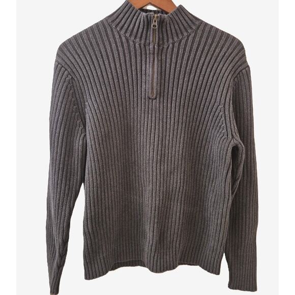 VTG Lands' End 90s Chunky Ribbed Knit Sweater Men’s L Black 1/4 Zip Pullover - Picture 1 of 8